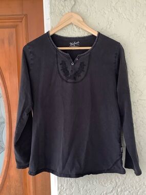 Woolrich Black Long-Sleeve Embroidered Henley